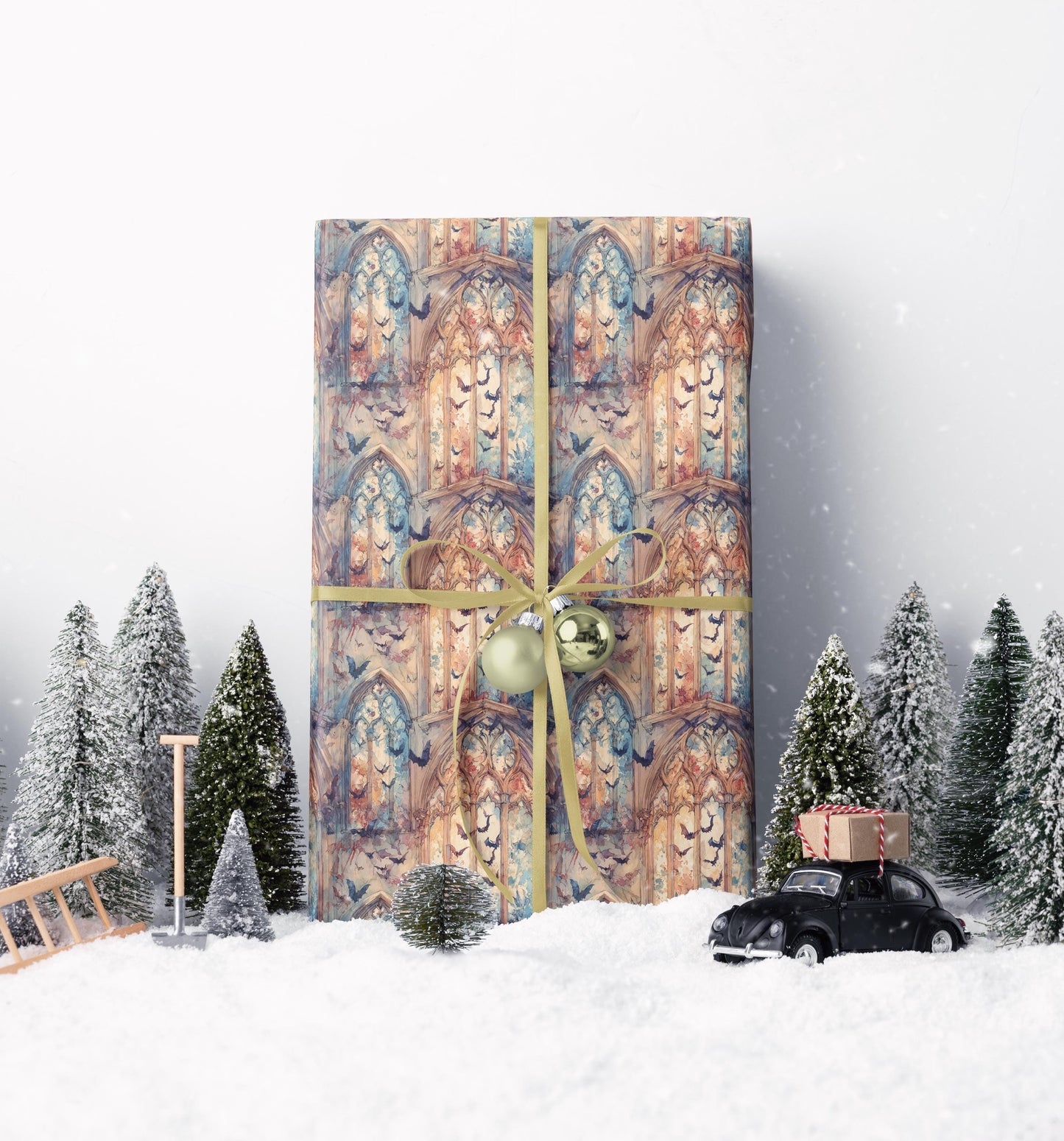 Pastel Goth Watercolor Wrapping Paper Roll Halloween Spooky Cute Ghosts Bats Witchy Goth Aesthetic #5