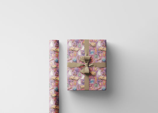 Pastel Goth Halloween Wrapping Paper Roll Watercolor Ghost Bat Witch Stars Skeleton Cute Print #21