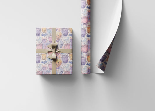 Pastel Goth Watercolor Wrapping Paper Roll Halloween Spooky Cute Ghost Bat Stars Gothic Aesthetic #12