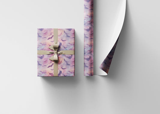 Pastel Goth Watercolor Halloween Wrapping Paper Roll Cute Spooky Bats Ghosts Stars Alternative Decor #3
