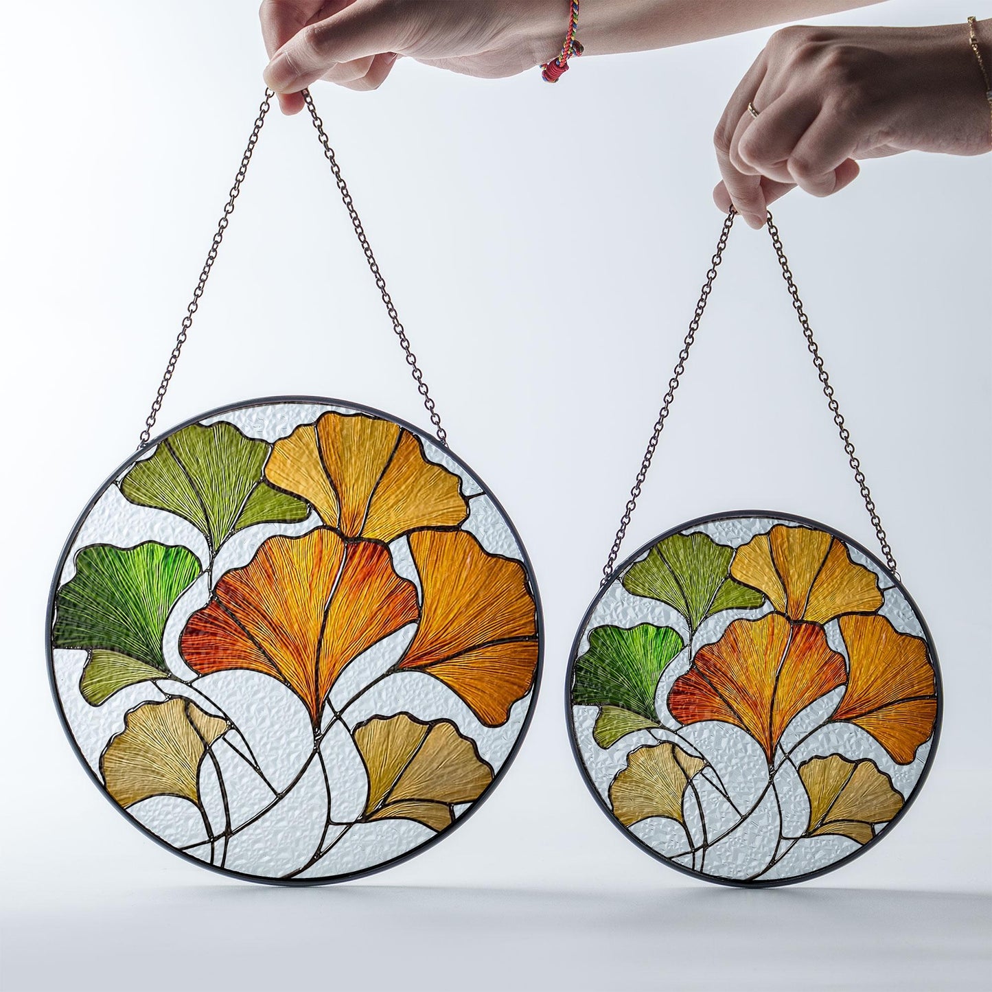 Ginkgo Leaf Stained Glass Suncatcher, Hanging Window Panel with Colorful Autumn Leaves, Unique Home and Garden Decoration Gift