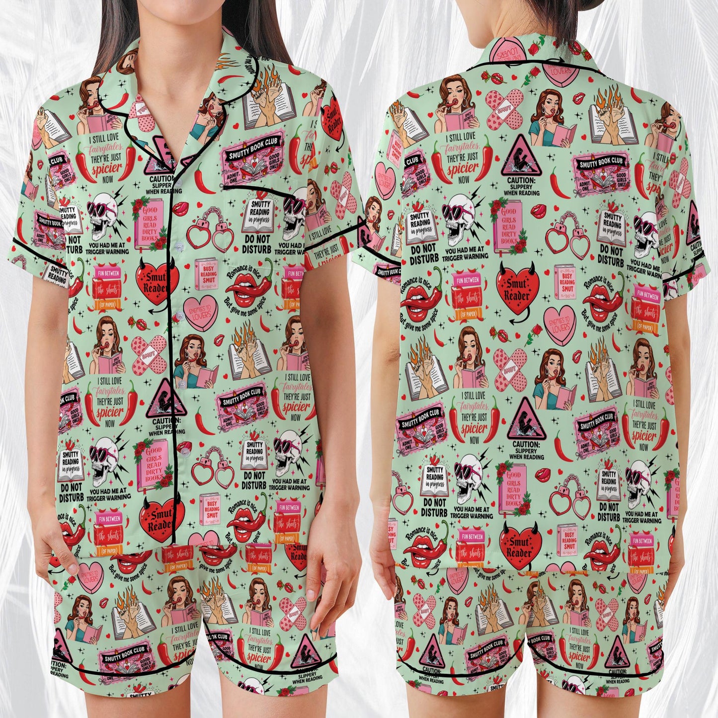 Smut Bookish Satin Pajama Set, Retro Spicy Book Sleepwear, Smut Readers Pajamas, Romance Novel Fans Pajamas, Spicy Romance Book Lovers Gift