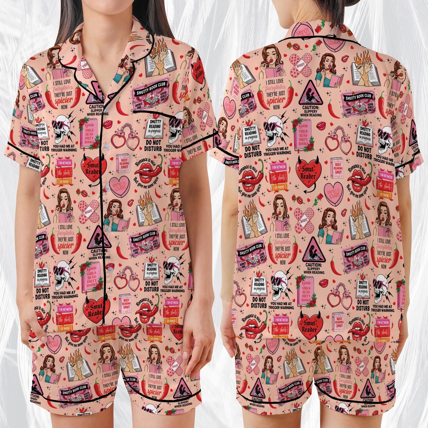 Smut Bookish Satin Pajama Set, Retro Spicy Book Sleepwear, Smut Readers Pajamas, Romance Novel Fans Pajamas, Spicy Romance Book Lovers Gift