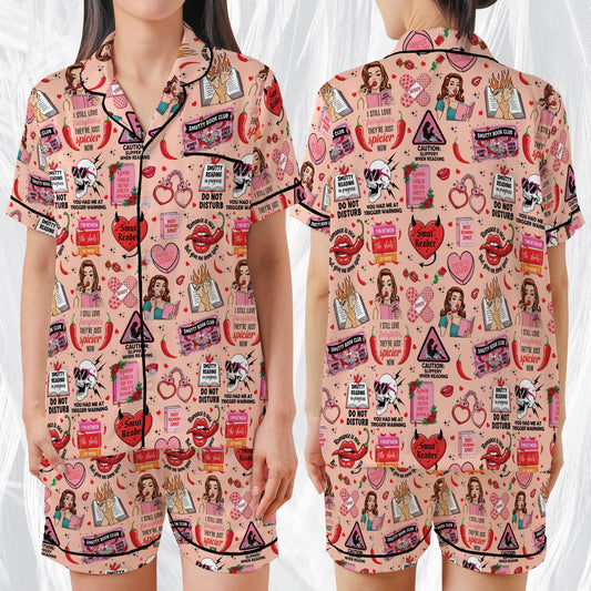 Smut Bookish Satin Pajama Set, Retro Spicy Book Sleepwear, Smut Readers Pajamas, Romance Novel Fans Pajamas, Spicy Romance Book Lovers Gift