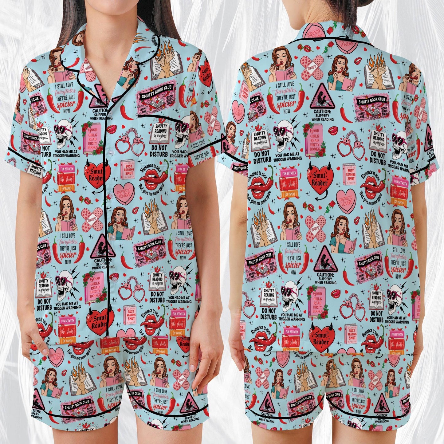 Smut Bookish Satin Pajama Set, Retro Spicy Book Sleepwear, Smut Readers Pajamas, Romance Novel Fans Pajamas, Spicy Romance Book Lovers Gift