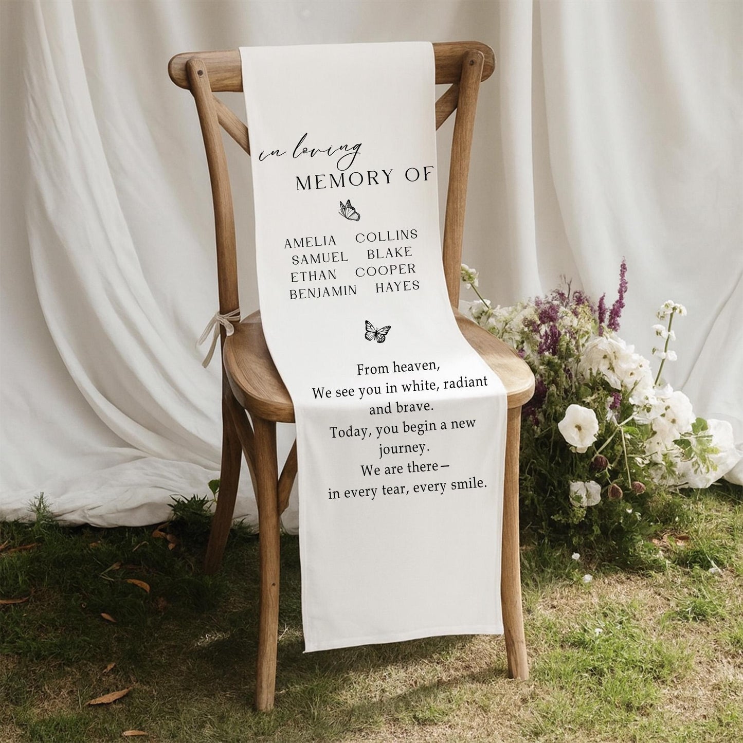 In Loving Memory Wedding Chair Sign, Memorial Banner for Ceremony, Personalized Remembrance Seat Cover, Custom Tribute Decor for Loved Ones
