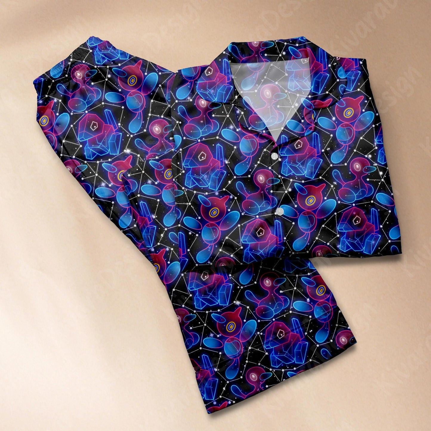 Prygon Mystic Pajama Set - Anime Cute Loungewear - Comfortable Video Game - Sleepwear for Fans