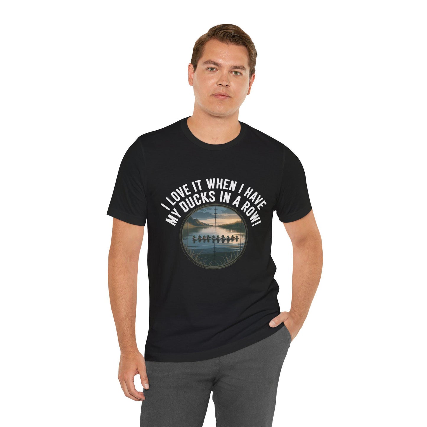 Playful Ducks in a Row Hunting T-Shirt - Mens Short Sleeve Tee, Funny Gift for Animal Lovers, Casual Wear, Birthday, Humor