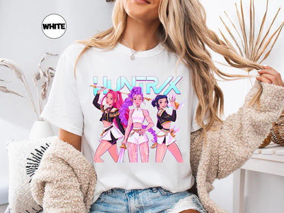Huntrix shirt demon hunters shirt huntrix girls t shirt mira rumi joey shirt demon hunter merch gift for kpop fan kpop movie shirt anime tee