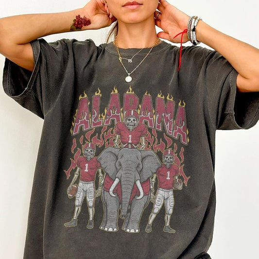 Comfort Color Alabama Football Skull Vintage Shirt, Football Game Day Unisex Gift For Fan