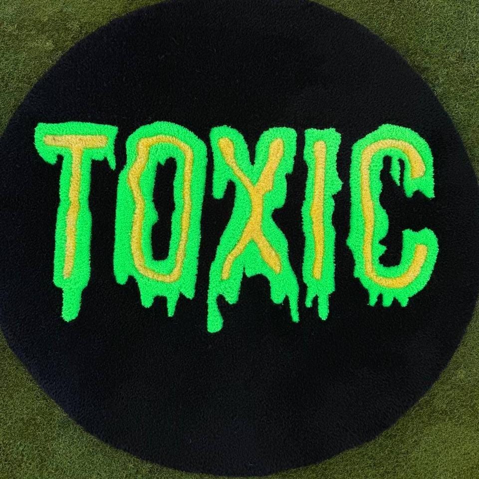 Toxic tufted rug – round handmade rug, custom tufted carpet, trendy rug, funny home decor, statement rug, unique wall art
