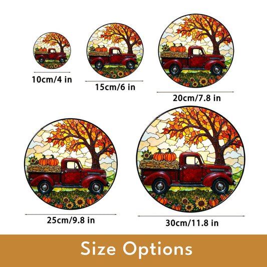 suncatcher stained glass red truck autumn pumpkin harvest gift for mom Mothers Day gift