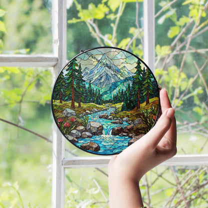 Suncatcher mountain forest stream landscape gift for mom Mothers Day gift Christmas gift
