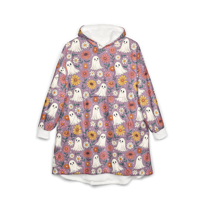 Floral Ghost Hooded Blanket: Cozy Unisex Polyester Fleece