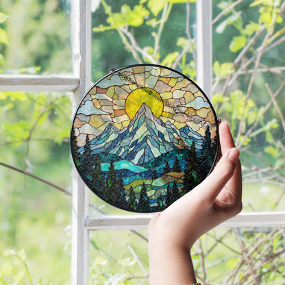 Suncatcher stained glass mountain sunrise landscape gift for mom Mother’s Day gift Christmas gift