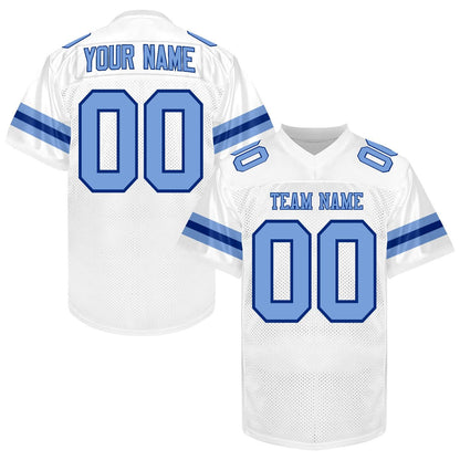 Custom White and Light Blue  Football Jersey Printed Name Number and Logo, Football Shirt Women Men Youth Kids, Sports Football Uniforms
