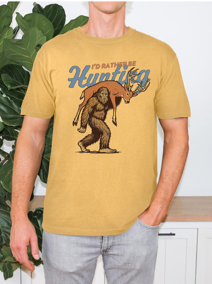 I'd Rather Be Hunting Shirt, Bigfoot Hunting Shirt, Funny Sasquatch Carrying Deer, Rustic Hunter Gift, Sasquatch Graphic Tee, Cryptid Tee