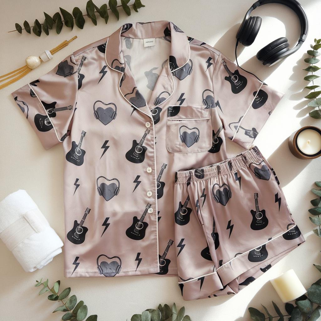 Rock On Rockstar Music Guitar Satin Pajamas Set, Rock Music Lover Pajamas, Family Pajamas, Music Pajamas Set, Rock and Roll, Rock Pajamas