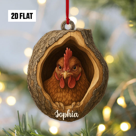 Personalized Chicken 2D Flat Ornament, Custom Farmhouse Christmas Tree Ornament, Farm Christmas Home Decor, Xmas Gift for Farmer