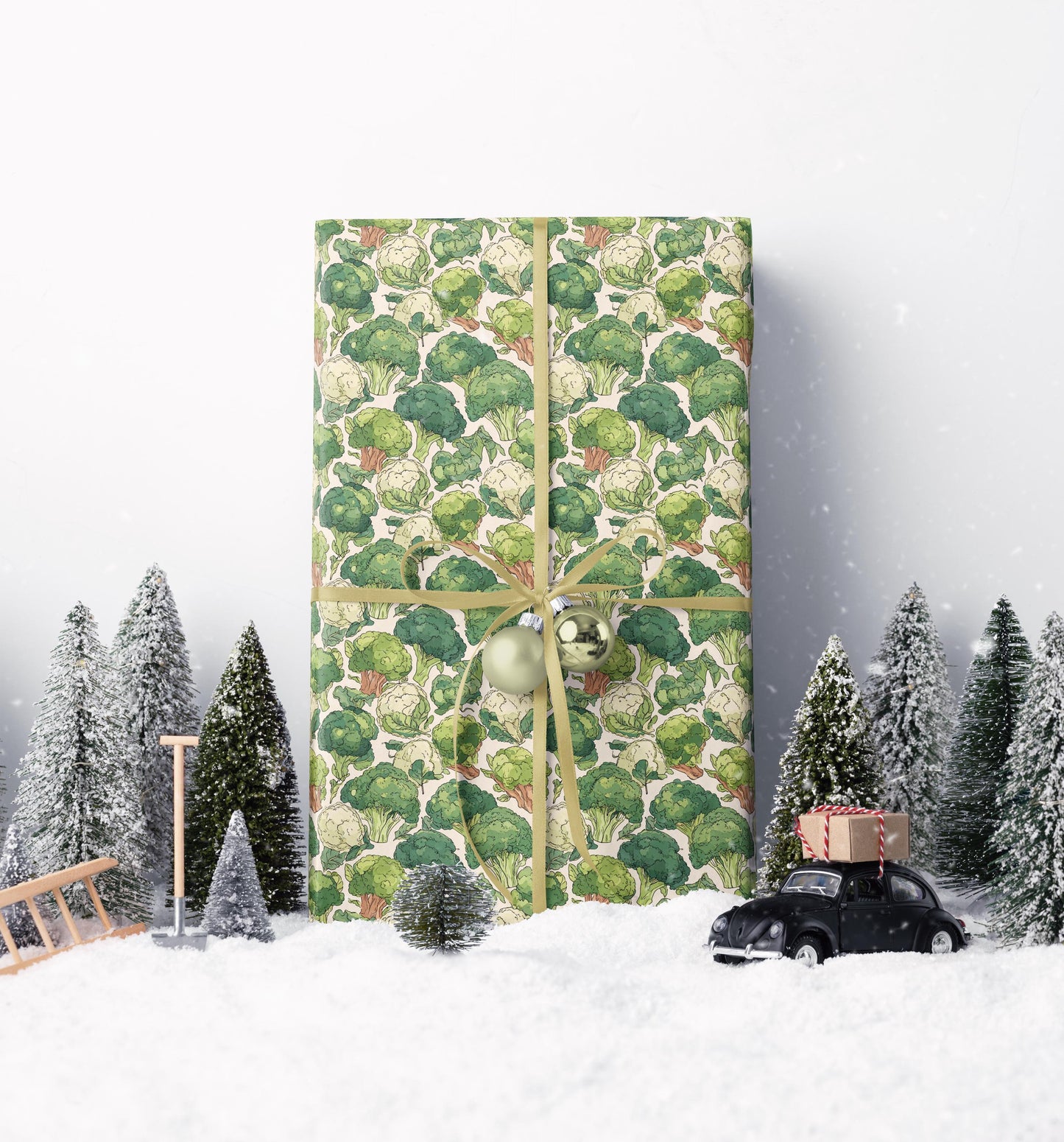 Broccoli Farmers Market Wrapping Paper Roll Colorful Fruits and Vegetables Rustic Farmhouse Eco Kitchen Organic Gift Wrap Design #10