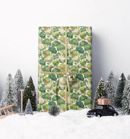 Broccoli Farmers Market Wrapping Paper Roll Colorful Fruits and Vegetables Rustic Farmhouse Eco Kitchen Organic Gift Wrap Design #10