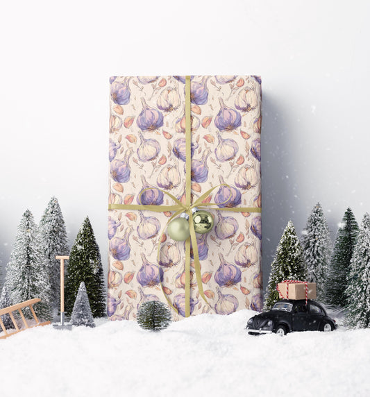 Farmers Market Wrapping Paper Roll Colorful Rustic Garlic Design Farm Fresh Eco Kitchen Farmhouse Country Gift Wrap #35