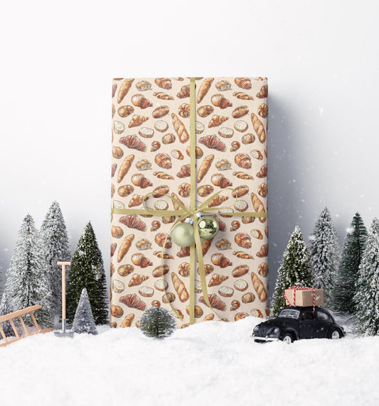 Farmers Market Wrapping Paper Roll Eco Rustic Bakery Theme Baguettes and Croissants Farmhouse Kitchen Foodie Gift Wrap #27
