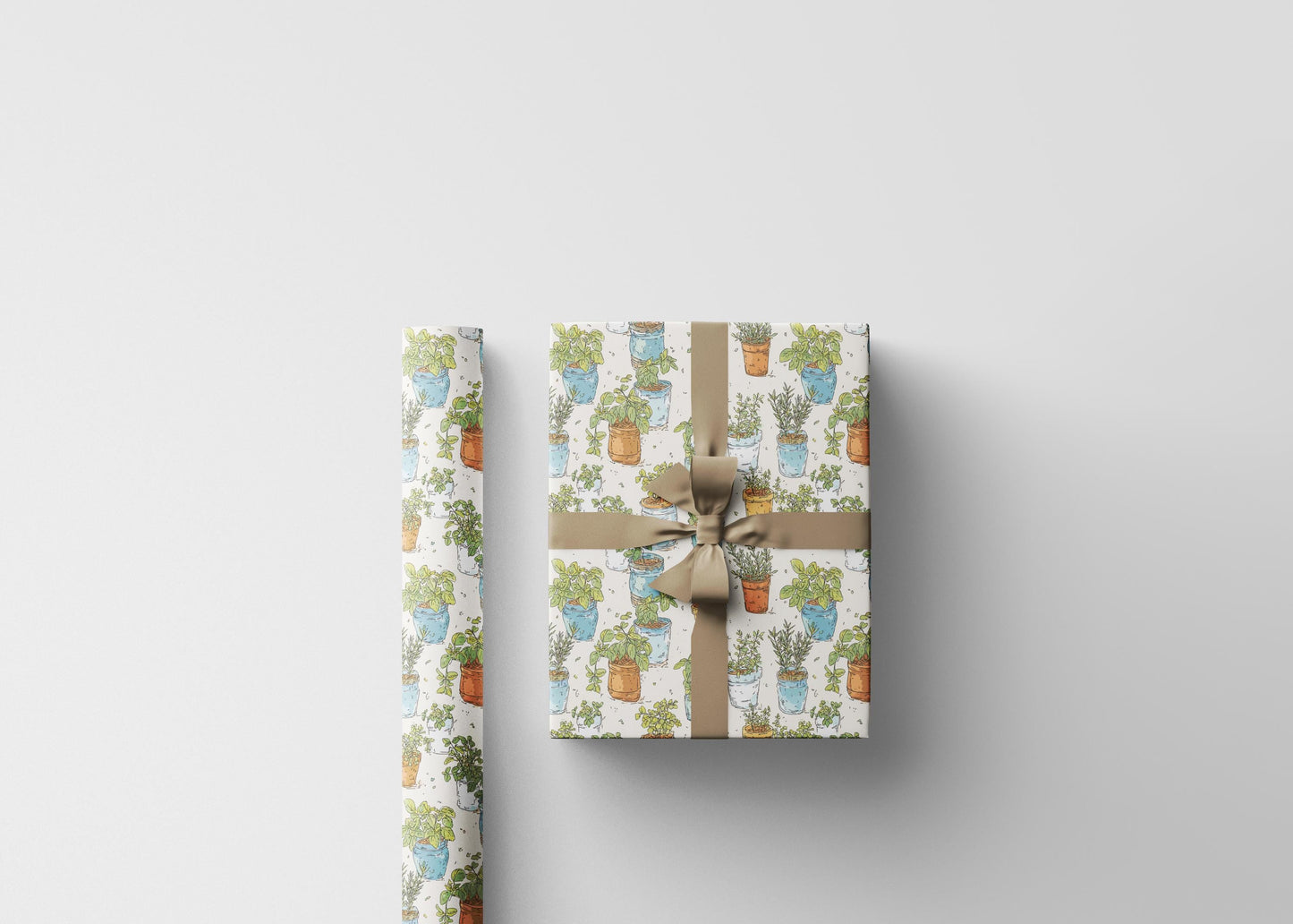 Farmers Market Wrapping Paper Roll Eco Rustic Herbs Theme Farmhouse Kitchen Basil Thyme Parsley Organic Gift Wrap #41