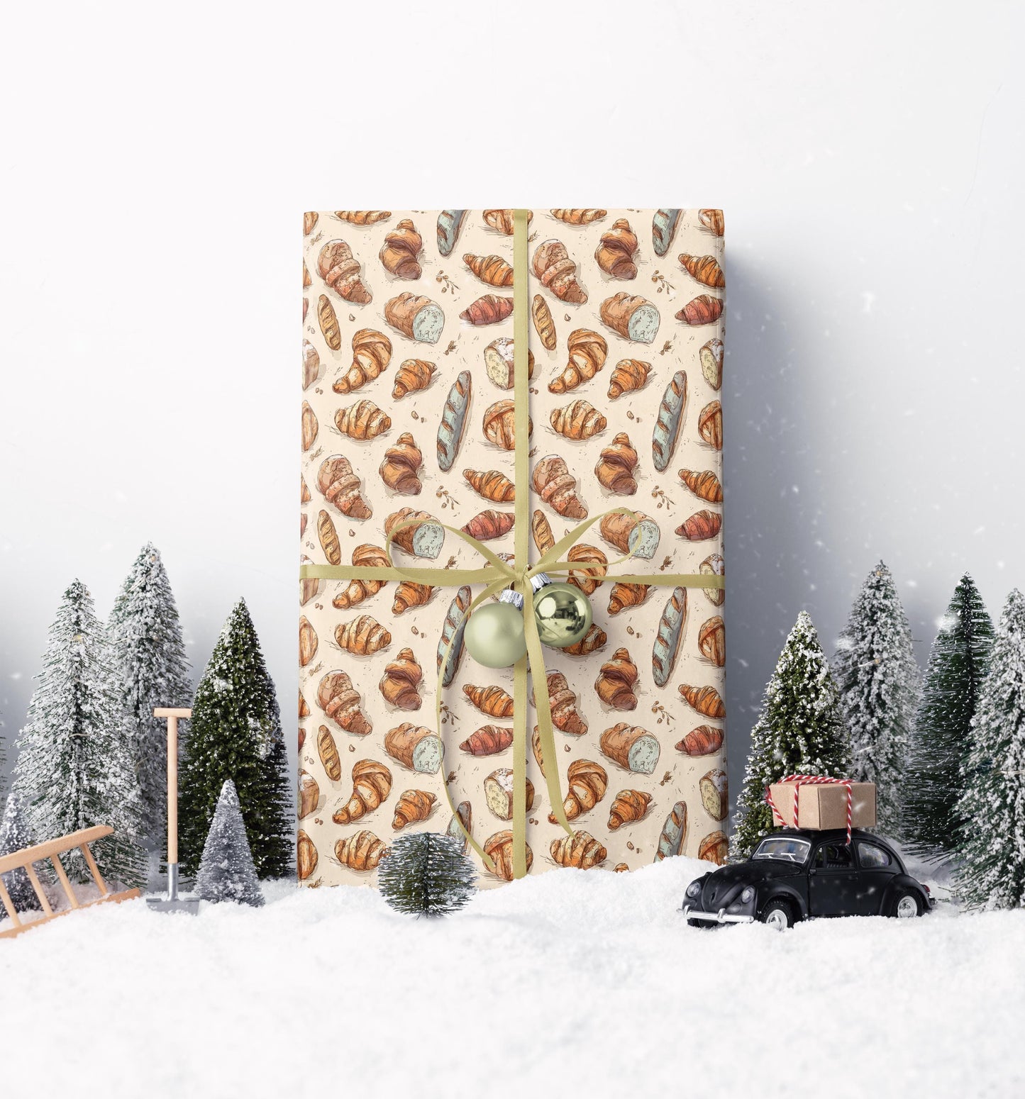 Farmers Market Wrapping Paper Roll Farmhouse Rustic Baguettes and Croissants French Bakery Style Eco Kitchen Foodie Gift Wrap #25