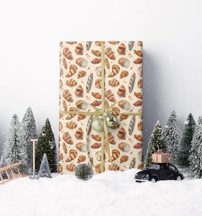 Farmers Market Wrapping Paper Roll Farmhouse Rustic Baguettes and Croissants French Bakery Style Eco Kitchen Foodie Gift Wrap #25