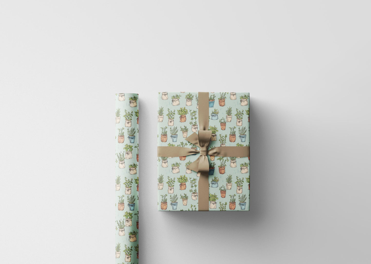 Farmers Market Wrapping Paper Roll Rustic Farmhouse Herbs Illustration Basil Parsley Thyme Eco Friendly Kitchen Gift Wrap #39