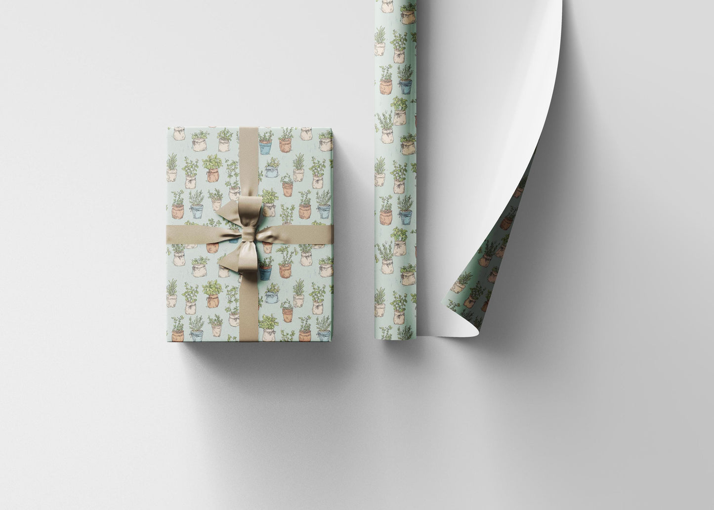 Farmers Market Wrapping Paper Roll Rustic Farmhouse Herbs Illustration Basil Parsley Thyme Eco Friendly Kitchen Gift Wrap #39