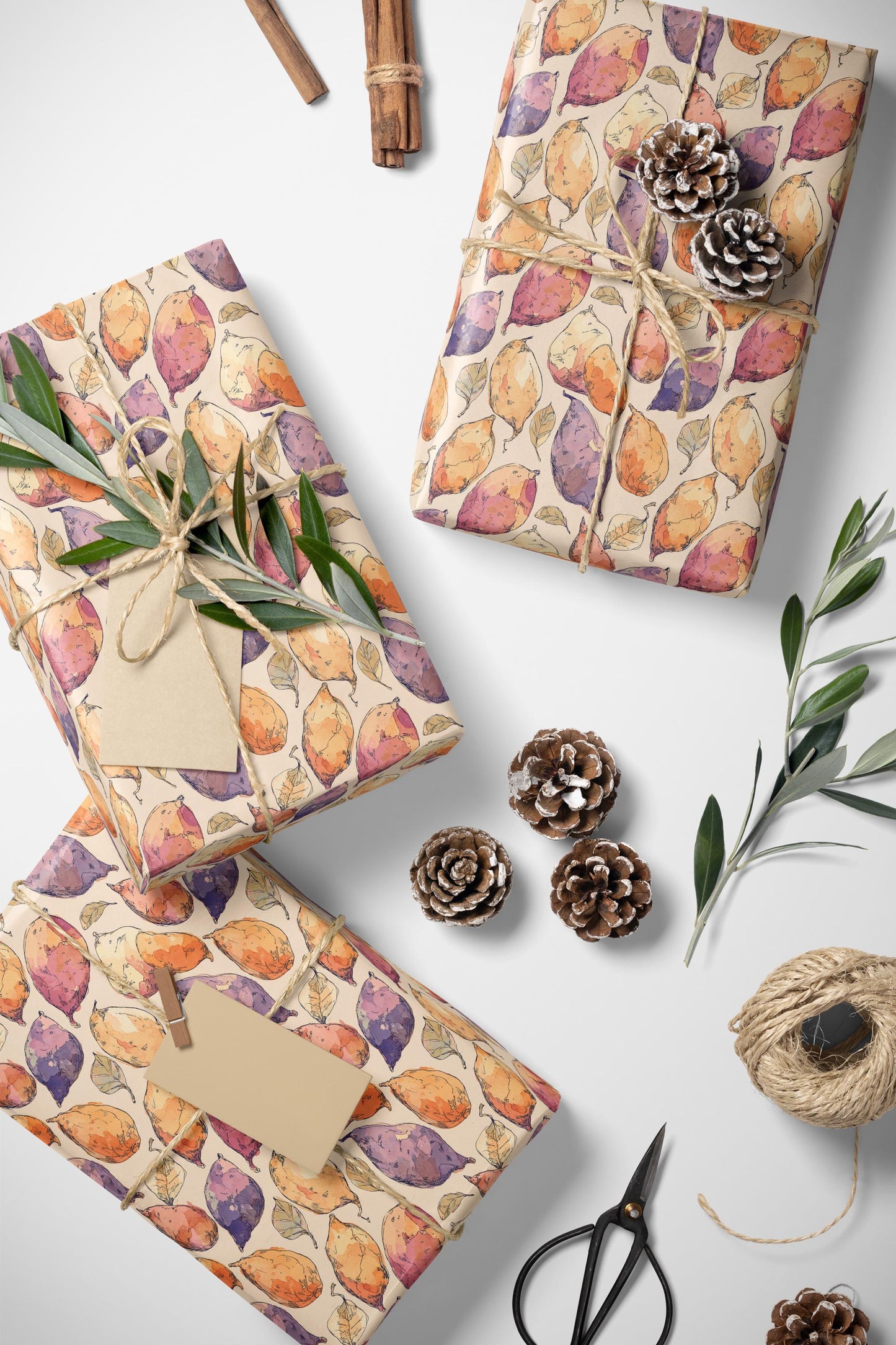 Sweet Potato Farmers Market Wrapping Paper Roll Farm Fresh Fruits Vegetables Rustic Country Eco Kitchen #11