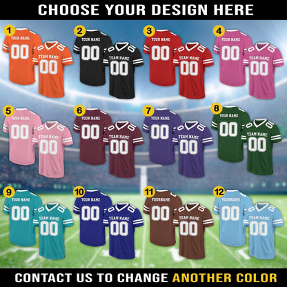 Personalized Team Name & Number Football Jersey For Adult Kid, Custom Team Sport Shirt Jerseys For Fans, Mesh Football V-neck Pink jersey