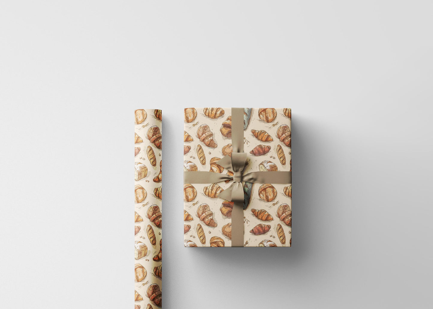 Farmers Market Wrapping Paper Roll Farmhouse Rustic Baguettes and Croissants French Bakery Style Eco Kitchen Foodie Gift Wrap #25