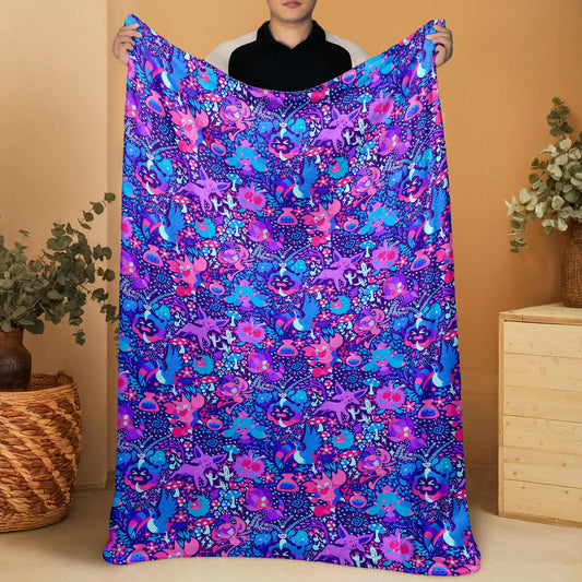 Espeon and Cosmog Fleece Blanket, Cozy Throw for Bedroom Living Room, Soft Cotton Bedding,  Home Decor Throw Blanket, Espeon Blanket Gifts