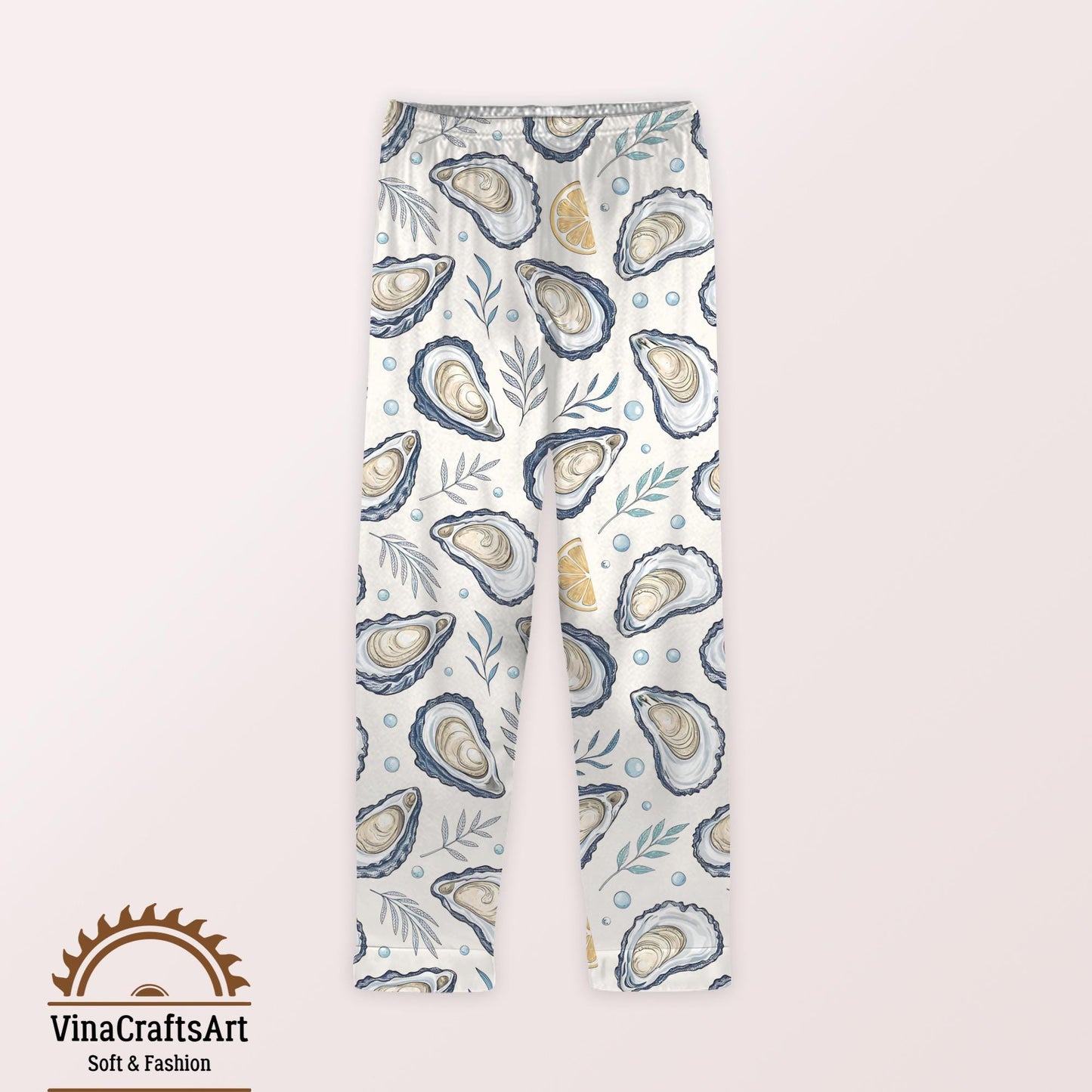 Oyster Pajamas Set, Coastal Summer Sleepwear for Women, Seashell Lemon Pajamas Set, Nautical Beach Loungewear, Cute Summer Pajamas