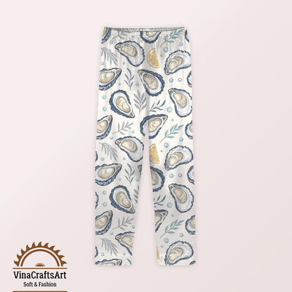 Oyster Pajamas Set, Coastal Summer Sleepwear for Women, Seashell Lemon Pajamas Set, Nautical Beach Loungewear, Cute Summer Pajamas