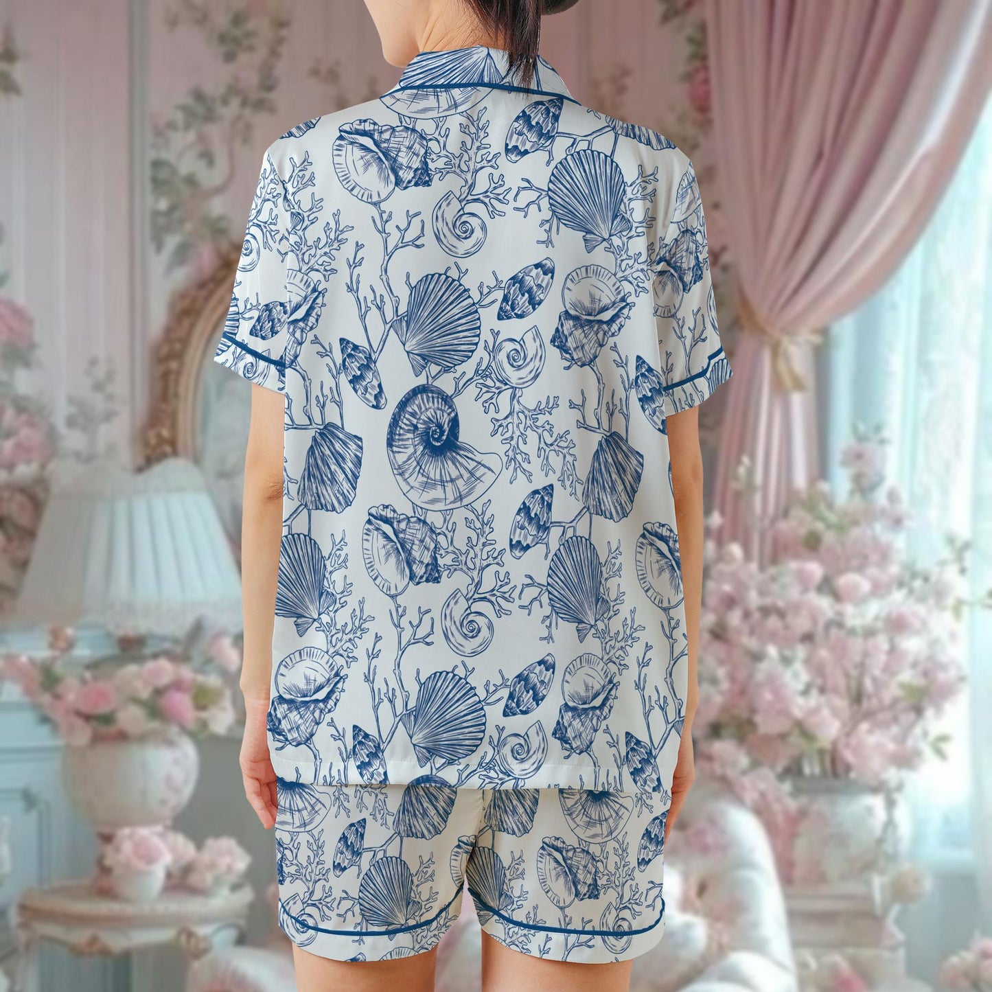 SeaShell Pajama Set, Beach Sleepwear, Ocean Lover Loungewear Set, Coquette SeaShell Pajamas, Coastal Summer Pjs, Cute Sea Animal, Aesthetic