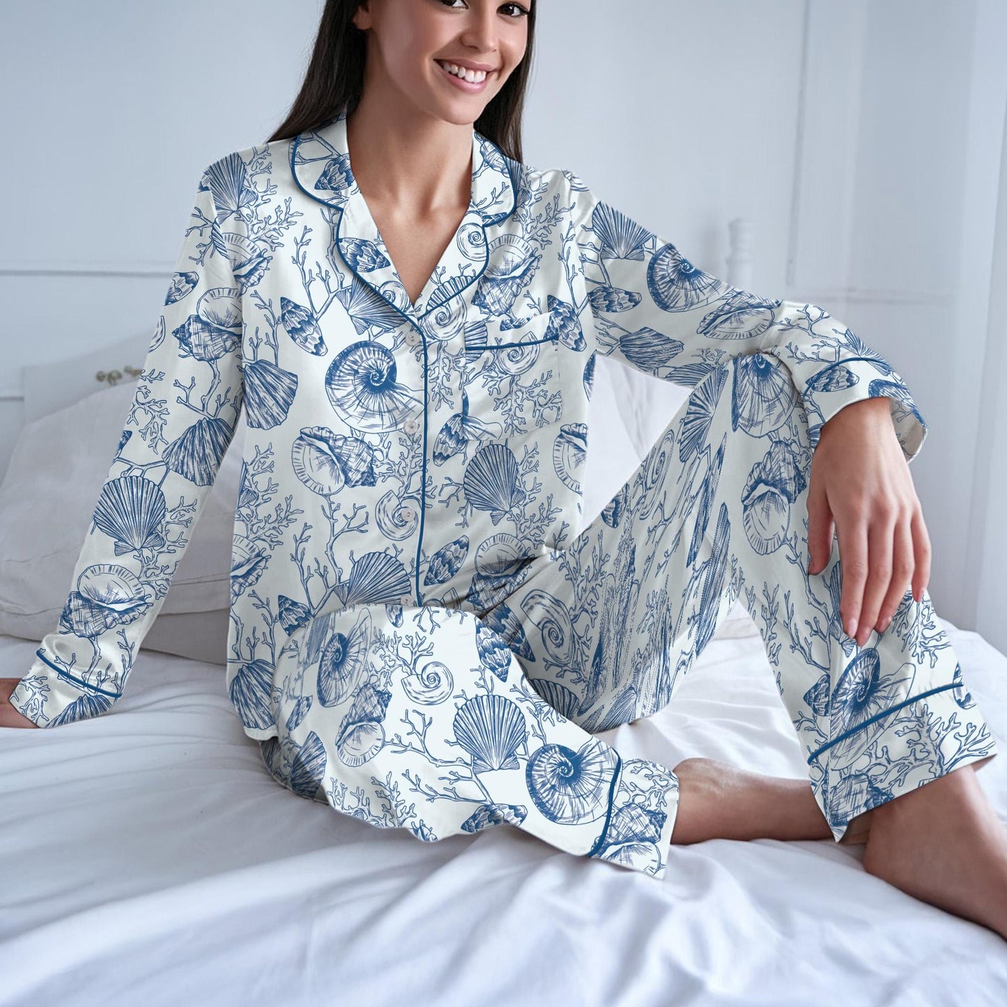 SeaShell Pajama Set, Beach Sleepwear, Ocean Lover Loungewear Set, Coquette SeaShell Pajamas, Coastal Summer Pjs, Cute Sea Animal, Aesthetic