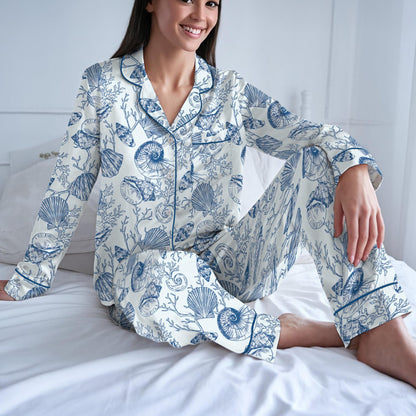 SeaShell Pajama Set, Beach Sleepwear, Ocean Lover Loungewear Set, Coquette SeaShell Pajamas, Coastal Summer Pjs, Cute Sea Animal, Aesthetic