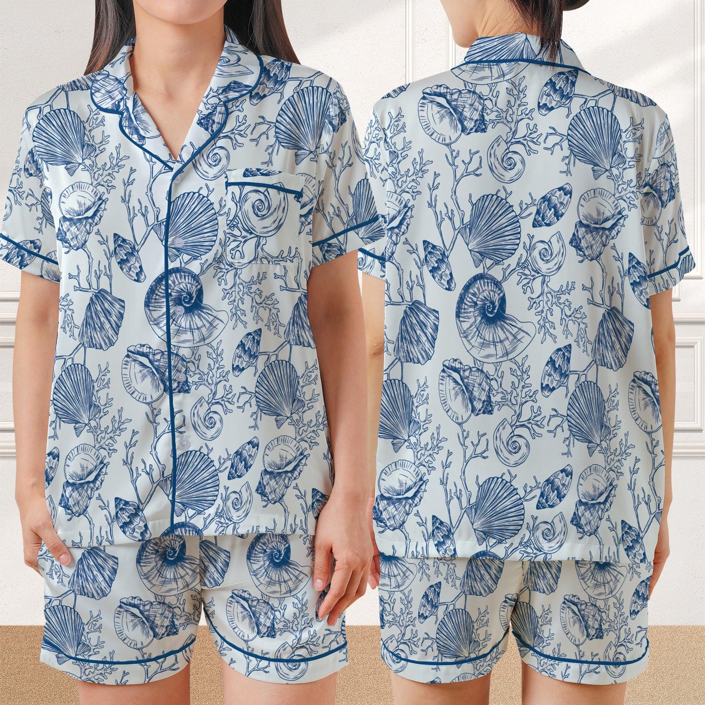 SeaShell Pajama Set, Beach Sleepwear, Ocean Lover Loungewear Set, Coquette SeaShell Pajamas, Coastal Summer Pjs, Cute Sea Animal, Aesthetic