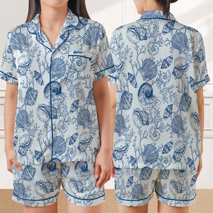 SeaShell Pajama Set, Beach Sleepwear, Ocean Lover Loungewear Set, Coquette SeaShell Pajamas, Coastal Summer Pjs, Cute Sea Animal, Aesthetic