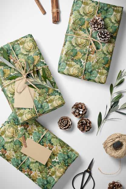 Farmers Market Wrapping Paper Roll Farm Fresh Leafy Greens Kale Rustic Country Vegetables Eco Friendly Kitchen Gift Wrap #73