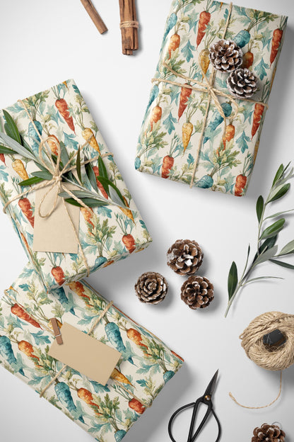 Farmers Market Wrapping Paper Roll Farm Fresh Carrots Rustic Country Farmhouse Eco Friendly Organic Kitchen Gift Wrap #60