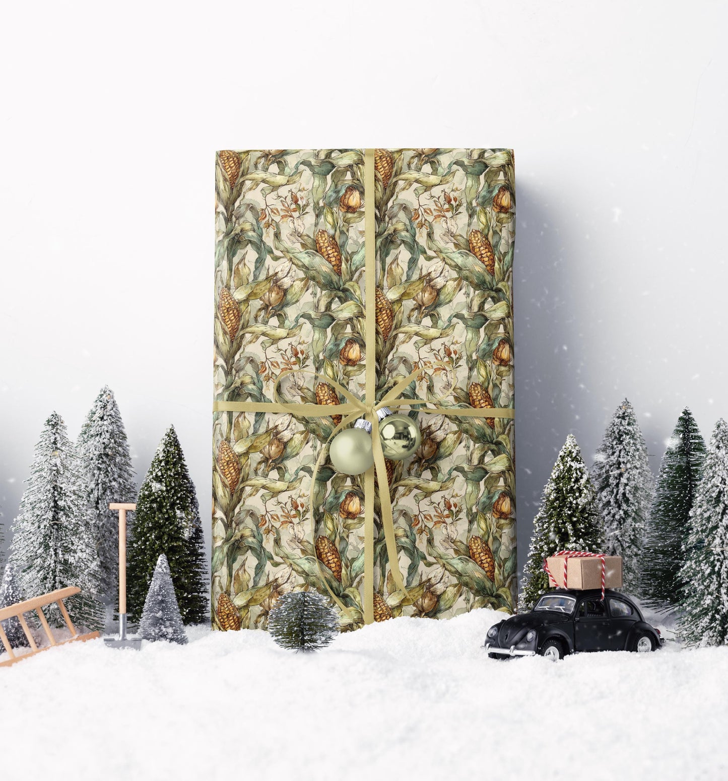 Farmers Market Wrapping Paper Roll Rustic Country Kitchen Corn Farm Fresh Vegetables Eco Farmhouse Organic Gift Wrap #72