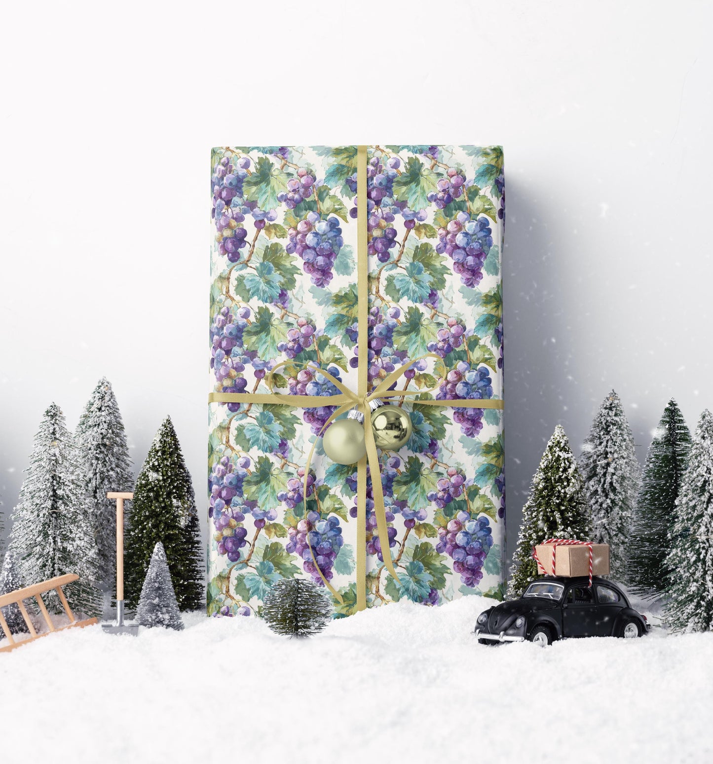 Farmers Market Wrapping Paper Roll Rustic Country Grapes Illustration Farmhouse Kitchen Eco Vineyard Fruit Gift Wrap #52