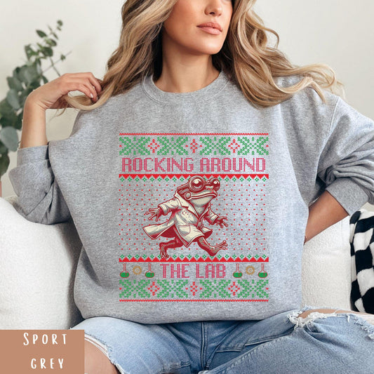 Rockin' Around the Christmas Tree Shirt Ugly Christmas Big Frog Shirt Science Nerd Shirt Funny Christmas Ugly Xmas