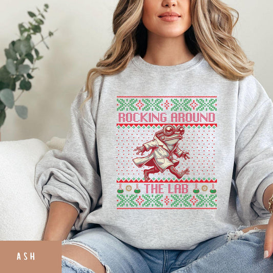 Rockin' Around the Christmas Tree Shirt Ugly Christmas Big Frog Shirt Science Nerd Shirt Funny Christmas Ugly Xmas