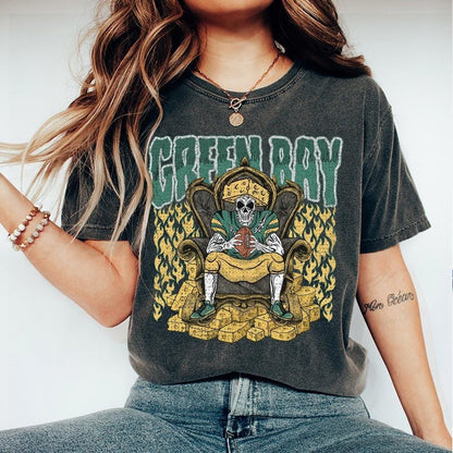 Green Bay Football Skull Vintage Shirt, Gift For Fan Football Game Day Unisex Shirt